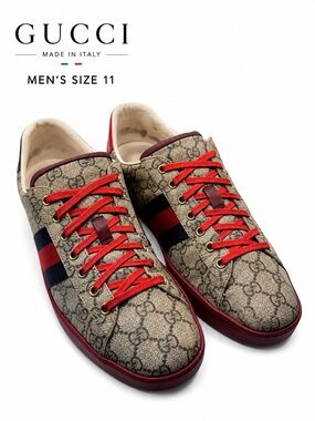 Gucci Ace GG Supreme Web Sneakers Men’s Size 11 Made in Italy Red Navy